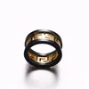 Trendy Greek Key Rings Jewelry Men's Titanium Steel Gold-Color Ring with Highly Polished Black Accent Charm Ring R-170