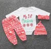 Bebek Ins Noel Giyim Setleri Noel Geyik Tops T-shirt Moose Romper Tayt Pantolon Şort Şapka Kafa Bebek Letett Baskı Kıyafetleri B1862