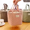 Wave point cotton and linen canvas lunch bag ice pack Korea cute insulation bag lunch bag insulation package