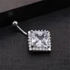 Gros diamant carré clair zircon cubique chirurgical ventre Piercing bijoux de corps nombril anneaux médical acier inoxydable nombril piercing