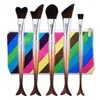 New Mermaid Makeup Brushes Set with Brown Brush 5pcs Makeup brush Kit Mermaid Tail Shape Make up Brush Tool With Bag DHL Free