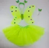 Trasporto all'ingrosso-libero, rosa verde 4 pezzi in un costume set ala farfalla principessa (ala, fascia, bacchetta magica e tutù / accessori per feste