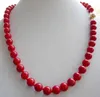 14K Solid Gold Clasp 8mm Rode Zee Coral Gems Ronde Kraal Ketting 18 "FK001