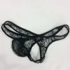 Mens Sexy Thong Black Spider Net Lace Fashional Slipjes G8039 Front Pouch Thong Cheeky Back Ondergoed