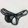 Męskie Sexy Thong Black Spider Net Lace Fashal Panties G8039 Front Etui Thong Cheeky Back Bielizna