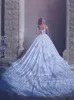 Superbe dentelle robe de bal robes de mariée perles dentelle appliques élégante hors épaule A-ligne robe de mariée charmante chapelle train robes de mariée