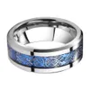 Queenwish Promise Pierścionki 8mm Tungsten Carbide Pierścień Srebrny Meteoryt Inlay Blue Celtic Dragon Wedding Bands Mens Vintage Biżuteria dla kobiet