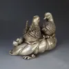 Statua Chine Argent Sculpté Mandarin Canard Sur Lotus Fleur De Bon Augure