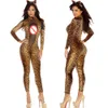 Costume da donna sexy in rete catsuit leopardato aderente tuta slim catwoman tuta costume cosplay festa a tema gatto di Halloween