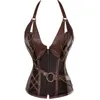 Wholesale- AK2231 Latex Steel Boned Brown Vintage Steampunk Corset Newly Brown Super Plus Size Corsets 6xl Zipper xxxl Sexy Leather Corset