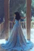 Dubai New Elegant Blue Prom Dresses Vestidos De Fiesta 3D floral Appliques A-line Prom Evening Gowns with Belt