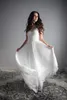 Blanc, ivoire robes de mariée de plage plis en mousseline de soie avec dentelle florale robes de mariée d'été robes de mariée de pays robes de mariée spaghetti pas cher
