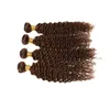 Mörkbrun # 4 Curly Hair Extension 3pcs för kvinna Indian Virgin Human Hair Weaves Kinky Curly Chocolate Brown Human Hair Weft