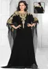 Arabiska muslimska aftonklänningar en linje guld och svarta paljetter pärlor plus storlek formell fest slitage lång specialklänning klänning