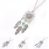 Partihandel-Ancient Silver Color Alloy Girl Chian Halsband för kvinnor Vintage Korea Dream Catcher Leaves Pendant Halsband Smycken Kollar