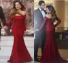 Sexy Lace Arabic Evening Dresses 2017 Mermaid Off the Shoulder Long Sleeves Pageant Prom Party Gowns Vestidos