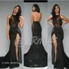 Pretty Open Back Sexy South African Prom Dress Illusion Lace Halter Split Long Bankett Evening Party Gown Custom Made Plus Size