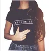 도매 - 2016 캐주얼 Femme Poleras 짧은 소매 티셔츠 Camisas Femininas Word Print Ropa Mujer Tumblr 여성 Vetement 여성 T 셔츠