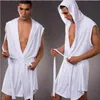 Summer Sexy 2 in 1Hooded Kimono Robe For Man Ice Silk Sleeveless Pajamas Bathrobe Yoga Wear 1998