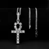 Hip Hop argent or Ankh bijoux égyptiens Bling strass cristal clé de la vie egypte croix collier chaîne cubaine