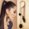 European And American Big Retro Design Without Exaggeration Black Beaded Gemstone Earrings Pierced Earrings Tassel Ear Hook