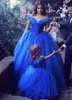 Long Princess Flower Girl Dresses Off-the-Shoulder golvlängd Bollklänning Blue Kids Pageant-klänningar Nyaste design Custom Made F1004519239