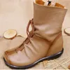 Mulheres Botas De Couro Genuíno Do Vintage Feminino Outono inverno Frente Zip Ankle Boots Plana Couro Macio botas de neve plus size 42