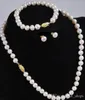 Natural 7-8MM White Akoya Cultured Pearl Necklace Bracelet Earring Set