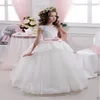 2019 Principessa Bianco Tulle Pizzo Tutu Abito di Sfera Lungo Fiore Ragazza Abiti Ragazze Prima Comunione Abiti Di Compleanno vestido de daminha