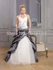 Cheap White And Grey Two Tone Colorful Wedding Dress With Color A-line Sweep Train Long Bubbles Taffeta Halter Bridal Gowns Non White