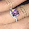 브랜드 925 스털링 실버 3CT 핑크 토파즈 광장 CZ 다이아몬드 우아한 여성 약혼 결혼 반지 반지