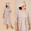 Plus Size Mother Of The Bride Dresses With Long Jacket Lace Knee Length Long Sleeve Ann Balon Mother Of The Bride