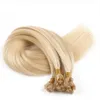 Nail Tips Brasilianska Virgin Human Hair Extensions 1g / Strand 100s / Pack Blond Färg # 60 Bleach U Sap Stick Tip Hårförlängning