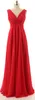 Arabic African Red Long Bridesmaid Dresses Sleeveless Plus Size Chiffon A-line Party Dress V-neck Beautiful Bridesmaid Dresses