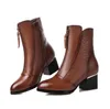 Women cow leather ankle boots fashion thick heel women boots high heel genuine leather lady boots big size