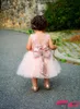 Baby Infant Toddler Birthday Party Dresses Blush Pink Rose Gold Sequins Bow Lace Crew Neck Tea Length Tutu Wedding Flower Girl Dresses 2019