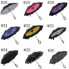 DHL gratuit 40 couleurs Options Parapluies inversés pliants inversés avec poignée en C Double couche à l'envers Parapluie coupe-vent