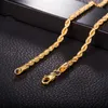 Ny design 3mm 24inches 60cm Mäns halsband kedja 18k gul guldpläterad twist rep kedja halsband för kvinnor / män smycken halsband