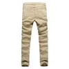 Khaki Biker Jeans Pleated Design Mens Skinny Slim Stretch Denim Pants Hip-Hop Street Ripped Jeans2900