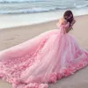 2021 Pink Cloud 3D Flower Rose Wedding Dresses Long Tulle Puffy Ruffle Robe De Mariage Bridal Gown Said Mhamad