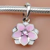 EDELL Authentic 925 Sterling Silver Bead Charm Pink Enamel Magnolia Bloom With Crystal Pendant Beads Fit Women Pandora Bracelet diy Jewelry