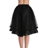 Steampunk Gothic Black Floral Flocking Tulle and Ruffled Victorian Skirt Women Front Short Back Long Asymmetrical Skirts 8537