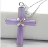 Мода Новый фиолетовый крест кулон цепи ожерелье