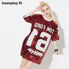 Wholesale- Jasonplay Korean Style Sexy Loose Hip-hop T-shirts Summer Sequined Dress Women Casual Long Design Tops Harajuku Tees