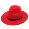 Fashion Unisex Men Women Wool Blend Panama Hats Wide Brim Fedora Trilby Caps Belt Buckle Band