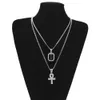 Hip Hop-Schmuck Ägyptische große Ankh-Schlüsselanhänger-Halsketten-Sets Mini-Quadrat-Rubin-Saphir mit Kreuz-Charm-Kubaner-Link für Herren Fash323U