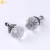 Csja diamantskärning fasetterad riktig naturlig vit kristall kvartsboll charms hängande rhinestone pärla glid halsband hängsmycke smycken e598 a