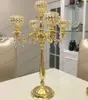 75 cmの高さ5アームズメタルゴールドゴールドゴールドの燭台結晶ペンダントの結婚式のキャンドルホルダーイベントセンターピースミニ