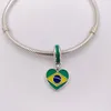 Andy Jewel 925 Silberperlen, Brasilien-Herzflagge mit Emaille, passend für europäische Pandora-Armbänder und Halsketten zur Schmuckherstellung 791911ENMX