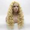 Iwona Cheveux Bouclés Longue Perruque Blonde Légère 18 # 613 Moitié Attelé À La Main Résistant À La Chaleur Synthétique Perruque En Dentelle Avant